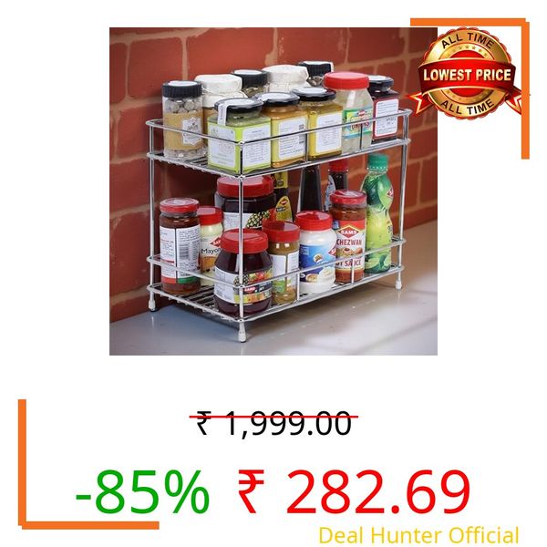 IVAZA 2-Tier Stainless Steel Spice Rack – Kitchen Organizer Shelf for Condiment Bottles, Sauces, and Jars – Multipurpose Storage Stand for Pantry and Countertop Use