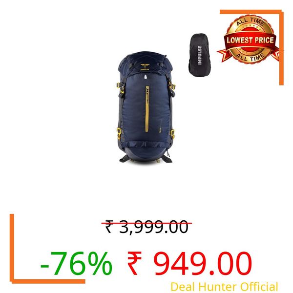 Impulse Inverse 65L Travel bag with Rain Cover | Water Resistant | Padded Adjustable Shoulder Straps & Waist Belt | Ideal for Hiking, Camping & Travel Rucksack Backpack- Blue |1 Year Warranty