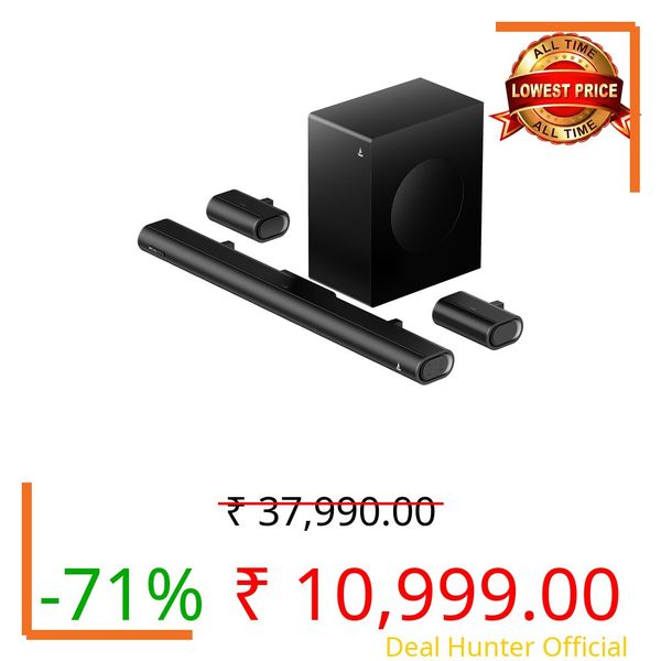 Boat Aavante Prime 5.1 5000DA, Dolby Atmos, 500W, 5.1CH w/Wired Subwoofer & Wired Satellites, Multi Compatibility, Bluetooth Sound bar, Home Theatre Soundbar Speaker (Premium Black)