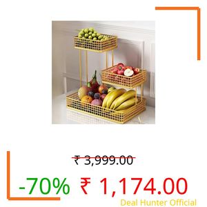 PRIME KRAFTS 3 Tier Fruit Basket Bowl for Kitchen Counter | Countertop Storage Organizer for Home and Kitchen (Gold)