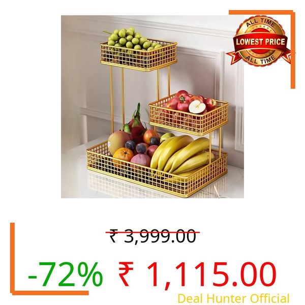 PRIME KRAFTS 3 Tier Fruit Basket Bowl for Kitchen Counter | Countertop Storage Organizer for Home and Kitchen (Gold)