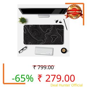 Eshaaver Topographic Pattern Desk Mouse Pad, Large Extended Size, White and Black Design. (DS 2)