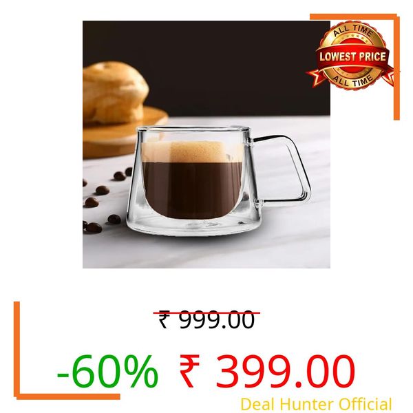 HAKKU Double Wall Insulated Glass Coffee Mugs with Handle Set of 2 | 150ml | Everyday Drinking Tea Cups Perfect for Latte, Espresso, Cappuccinos, Tea Bag, Hot & Cold Beverage (2, Eclipse)