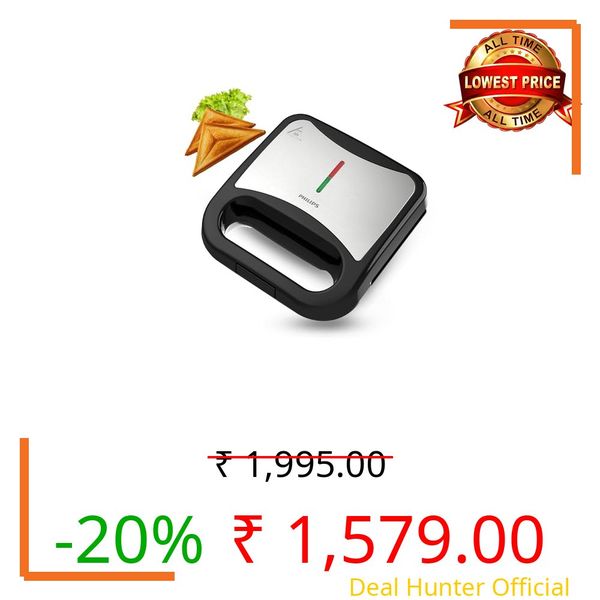PHILIPS HD3000/80 IN SANDWICH MAKER TOAST | XL size | Black with Metallic Finish | Non Stick Plate | UHD Technology | Easy Locking,800 Watt