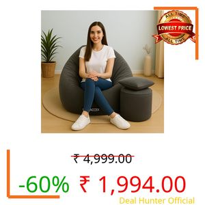 Homeaccex 3XL Velvet Filled Bean Bag Combo with Cushion and Footstool | XXXL Bean Bag Chair with Filled Beans | Bean Bag with Footstool | Capacity Upto 120 Kg | Grey