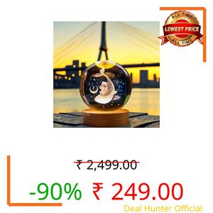 Hamsa 3D Crystal Ball with LED Wooden Base-Solar System Night Light, 3D Crystal Ball, Galaxy Lamp Ball,Light Lamp with USB Powered (Dolphin with Teddybear)