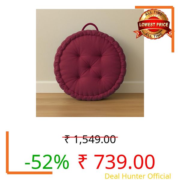 Maatrikaa Cotton Round Floor Cushion 18x18 Inch Non-Slip Grip, Extra Comfort – Soft Pad for Living Room, Yoga, Balcony, Bedroom – Maroon Color
