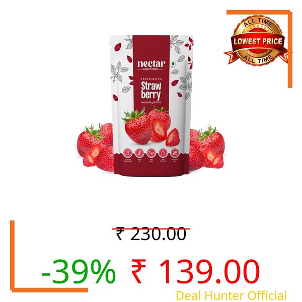 Nectar Superfoods Freeze-Dried Strawberry – 100% Natural Dried Fruit | No Sugar, No Preservatives | Healthy, Vegan & Gluten-Free Snack for Kids and Adults | 16g Pouch (Pack of 1)