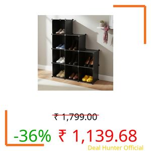 amazon basics Cube Storage Organizer | 9-Cube | 95.5 × 32 × 126 cm | Black | PP + Iron | Stackable, Dustproof & Easy Assembly