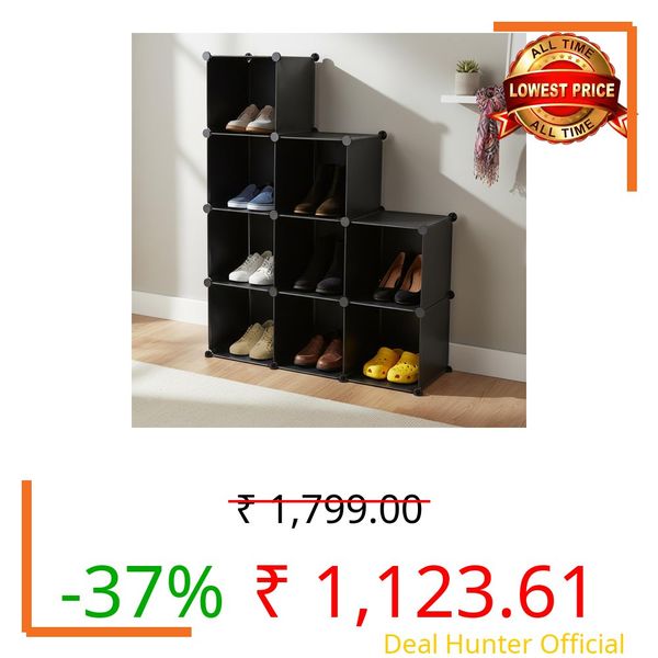 amazon basics Cube Storage Organizer | 9-Cube | 95.5 × 32 × 126 cm | Black | PP + Iron | Stackable, Dustproof & Easy Assembly