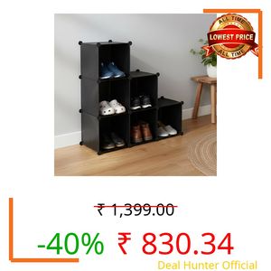 amazon basics Cube Storage Organizer | 6-Cube | 95.5 × 32 × 95.5 cm | Black | PP + Iron | Stackable, Dustproof & Easy Assembly