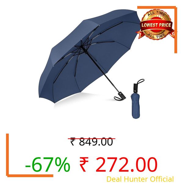 RUJVE UV protection Umbrella Automatic open close for rain and sun protection 3 fold umbrella for men women kids boys girls big size large three fold stylish folding under windproof travel (Blue)