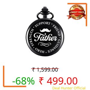 Tiny Tim Father Pocket Watch Keychain – Strength, Support, Friend, Guidance & Hero Engraved Design – Black Quartz Pocket Watch Keychain Gift for Dad/Father – Birthday & Father’s Day Gift (Father Circle)