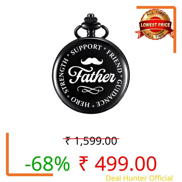 Tiny Tim Father Pocket Watch Keychain – Strength, Support, Friend, Guidance & Hero Engraved Design – Black Quartz Pocket Watch Keychain Gift for Dad/Father – Birthday & Father’s Day Gift (Father Circle)