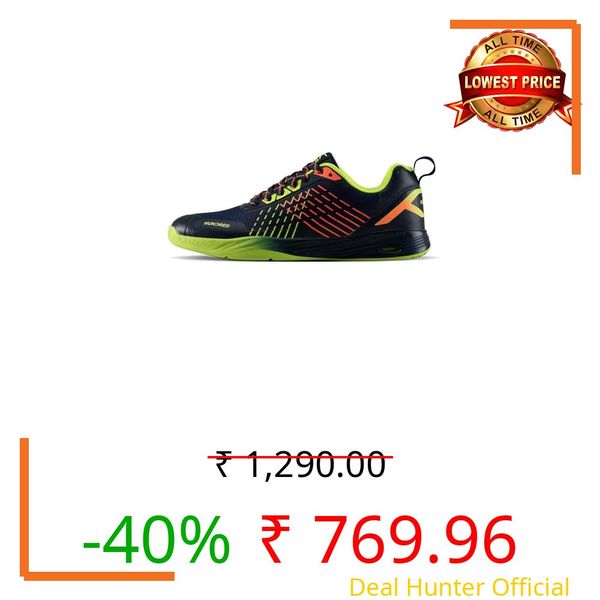 Hundred Court Zoom Unisex Non-Marking Court Shoes | Badminton, Pickleball, Table Tennis & Other Indoor Sports | Lightweight, Cushioned Grip (Navy/Lime/Orange ; UK 11)