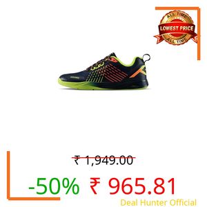 Hundred Court Zoom Unisex Non-Marking Court Shoes | Badminton, Pickleball, Table Tennis & Other Indoor Sports | Lightweight, Cushioned Grip (Navy/Lime/Orange ; UK 8)