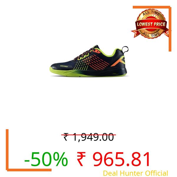 Hundred Court Zoom Unisex Non-Marking Court Shoes | Badminton, Pickleball, Table Tennis & Other Indoor Sports | Lightweight, Cushioned Grip (Navy/Lime/Orange ; UK 8)