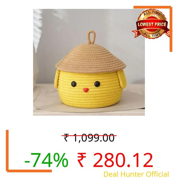 AURA NEST Jute Storage Basket With Lid | Decorative Organizer Box For Bathroom & Living Room | Compact Vanity Case | First Aid Holder | Home Utility Storage | Multipurpose | Yellow Beige