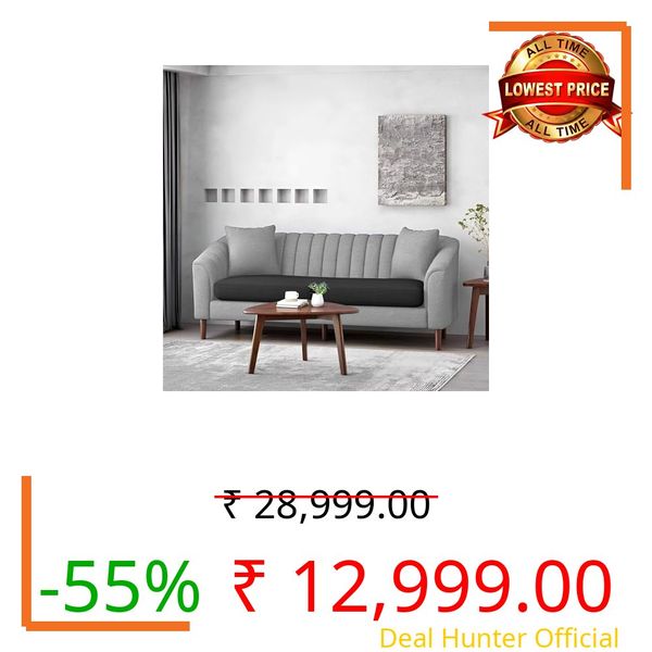 Casaliving Doraldo 3 Seater Sofa Set for Living Room (Black Grey Colour) Premium Fabric Sofa Set for Living Room