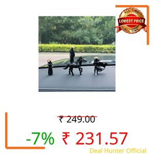 Spiaty PVC Japanese Samurai Figurine Set with Black Horse Decorative Home, Office and Car Dashboard Ornaments, Set of 4