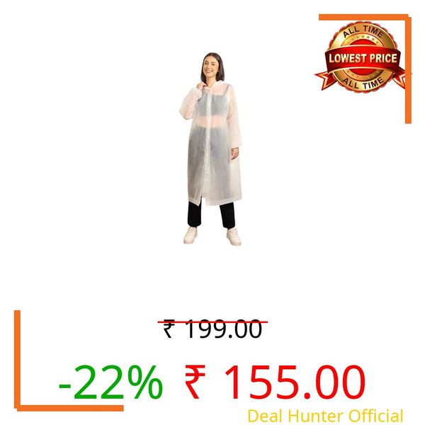Citizen Eco-Friendly EVA Poncho Raincoat for Men & Women, Lightweight Waterproof Coat with Hood, Adjustable Drawstring, Button Closure Reusable & Durable Outdoor Rainwear-White
