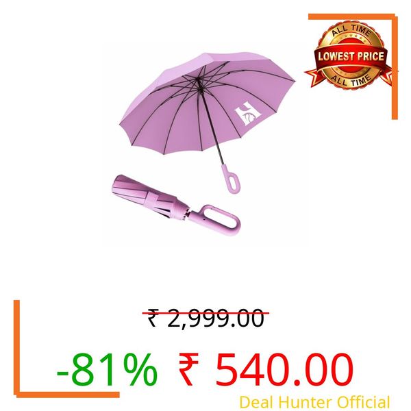 The Yumi Umbrella for Women & Girls | Premium Three-Fold | One-Hand Auto Open/Close | Intelligent Carabiner Hook Handle | 100% Windproof & UV Protection (UPF 50+) | Compact Travel Umbrella for Rain & Sun (Sakura Pink)