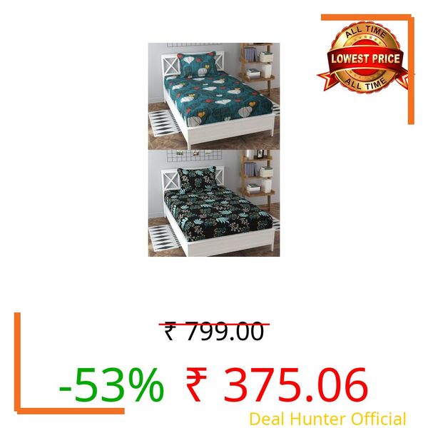 ENGUNIAS Prime Collection Combo Pack of 2 Single Bedsheets (90x60 inch), 220 TC Soft Cotton-Blend, Wrinkle-Free & Long Lasting with 2 Pillow Covers (16x26 inch) (HB BB Single)