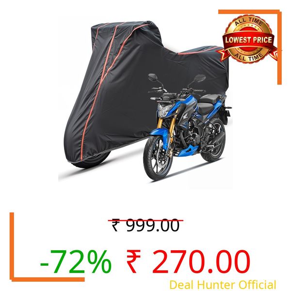 WHIPONE Two Wheelers Bike Body Cover Compatible for Honda Hornet 2.0, UV Resistant, Dustproof, Triple Stitched, Elastic Bottom, Red Piping Motorcycle Cover (Black, Pack of 1)