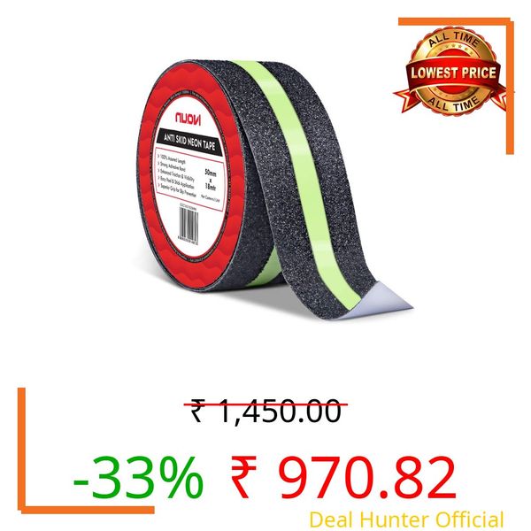 NUOVI Black Neon Anti-Skid Tape | 18meter Length X 50mm Width | Glow In Dark, Heavy Duty Self Adhesive Anti-Slip Tape | Perfect for Stair, Slippery Floors, Ramps, Indoor & Outdoor Use