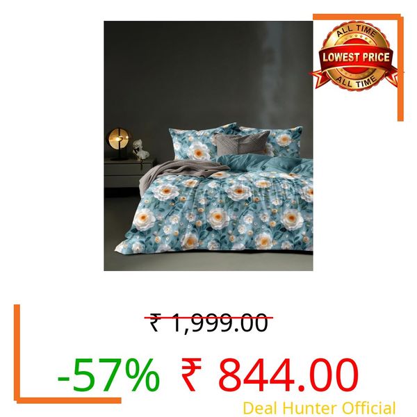 DECOMIZER XXL Microfiber Soft Cotton Super King Size Bedsheet for Double Bed, King Size 108 Inches X 108 Inches, 9 Feet, 275 X 275 cm with 2 Large Size Pillow Covers Without Joint - Seagreen Flower