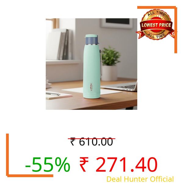 Larah by Borosil 700 ml Lava Green Stainless Steel Water Bottle | Made in India Pu Insulated Thermoware | Leakproof, BPA Free| Bottle for Office, School, College & Gym, Daily Use | 1 Year Warranty