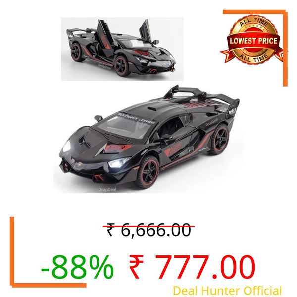 DropDeal® 1:32 Lamborghini Alston SC18 Realistic Design Metal Toy Car Diecast with Openable Doors Light Sound Pull Back Features for Kids Play & Gift or showpiece & Collection. (Black)
