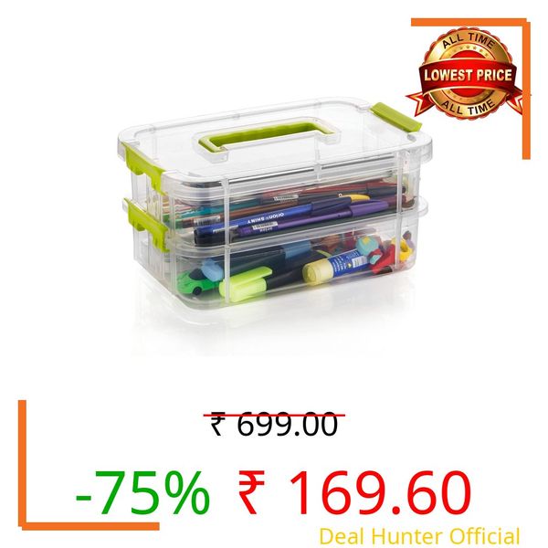 OLMARTT KITCHENWARE 2 Layer Plastic Storage Containers,Multipurpose Clear Stack & Carry Box,Portable Craft Organizers, and Storage Bin for Organizing Arts & Crafts, Sewing, Stationery Box,(Multicolor)