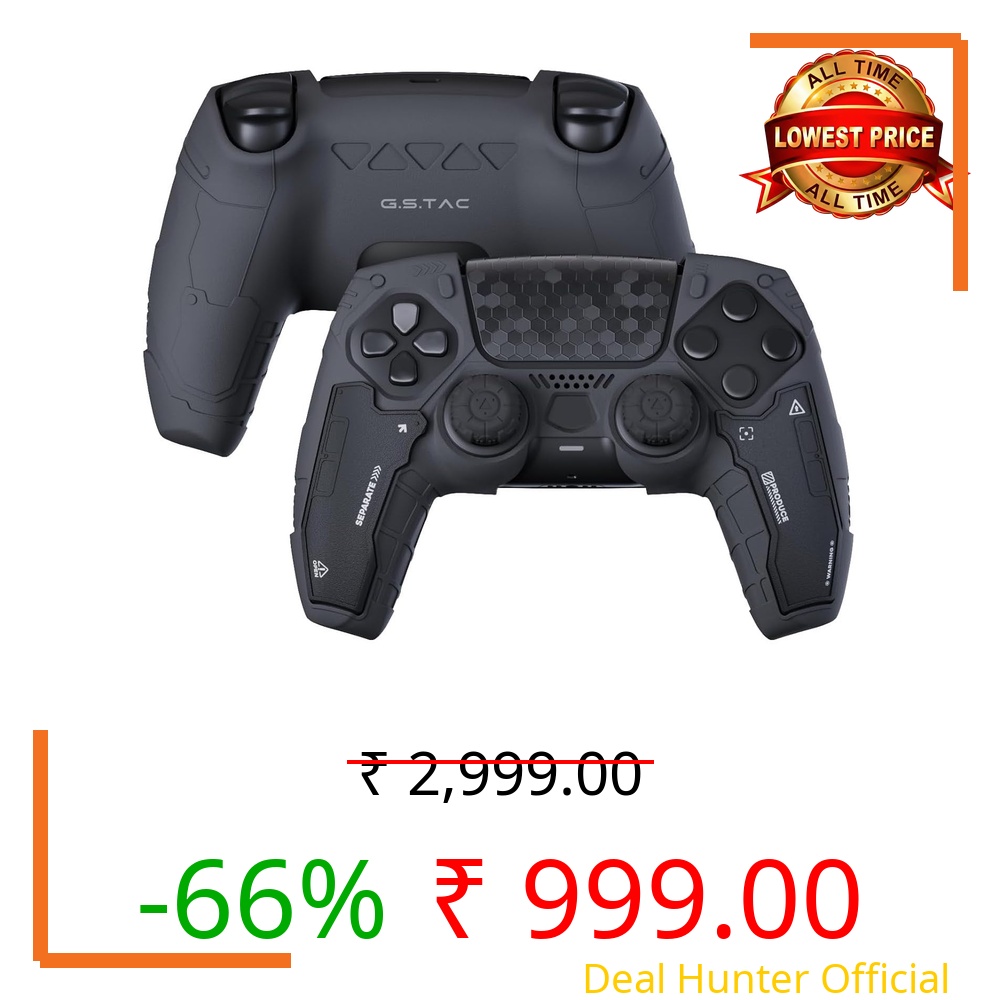 Meyaar G.S.TAC PS5 Controller Skin Set, Anti-Slip Silicone Protective Cover & Skin Case for PS5 Wireless Controller with 2 Thumb Grip and 2 Stickers for PlayStation 5 DualSense Control (Black)