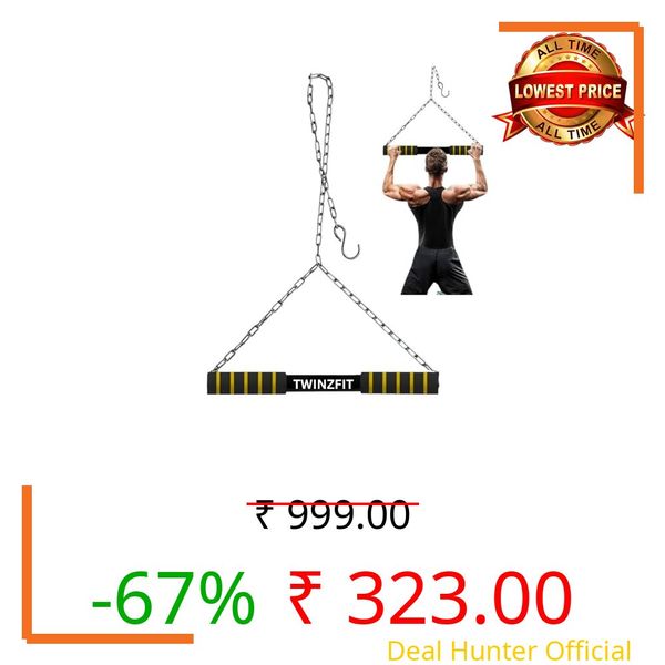 TWINZFIT Heavy-Duty Chinup Up Bar with Adjustable Hanging Chain Capacity - Upper Body Strength Trainer for Home Gym - Doorway Fitness Bar for Chin-Ups, Muscle Training, Height Growth and Back Exercises Kids & Adults 1 Year Warranty