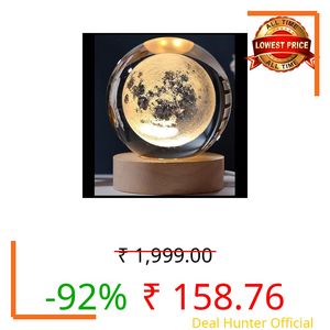 Desidiya 3D New Moon Crystal Night Light Decorative Quartz Glass Ball Bedroom Table Light, Engraved Model Astronomy Décor, Universe Gift for Loved Ones