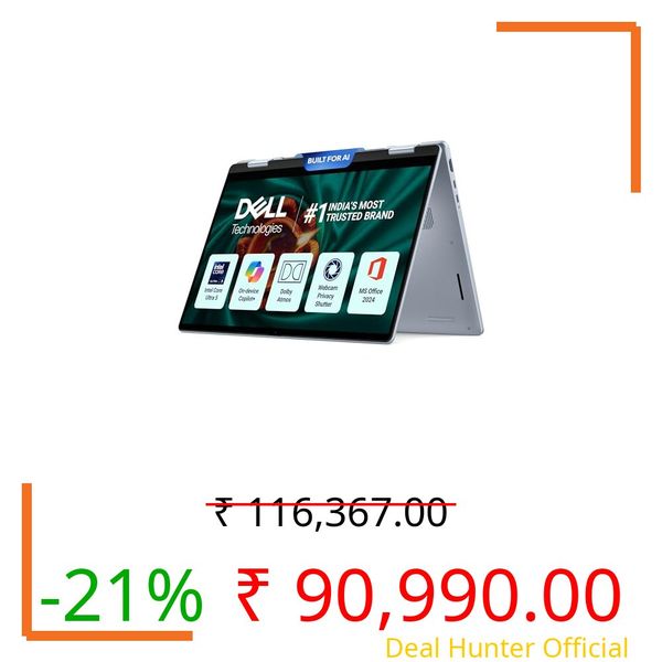 New Dell 14 Plus 2-in-1 Touch Laptop, AI Enabled Intel Core Ultra 5 226V, 16GB LPDDR5X, 512Gb SSD, Intel Arc Graphics, 14" FHD+ 300nits WVA Display, Backlit Keyboard + FPR, Ice Blue, 1.61 Kg