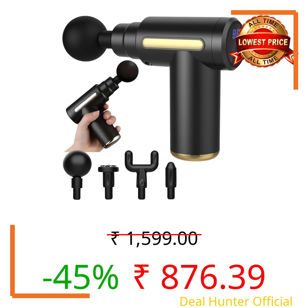 UCRAVO Ultra gun Massager Gun, 4 Heads, 6 Speed, Rechargeable, Handheld, Deep Tissue Percussion Muscle Massager for Full Body Pain Relief of Neck, Shoulder, Back, Foot Super Quiet & LED Smart Touch