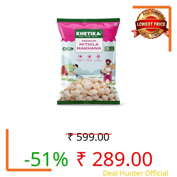 Khetika Premium Mithila Makhana 200g | Fit for Fasting, Foxnut, Premium Lotus Seeds, Rich in Calcium, Natural & Crunchy, Direct from Farm, Pesticide Free