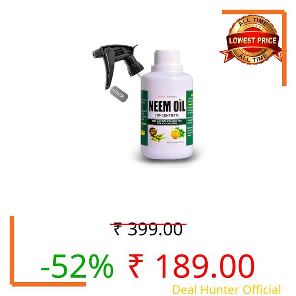 Greeno Nutritions 100% Pure Cold Pressed Water-Soluble Neem Oil For Plants 250ml | Natural Pest Control for Indoor & Outdoor | Treats & Remove Aphids, Fungus, Thrips, Mildew | Makes 62 Spray Bottles