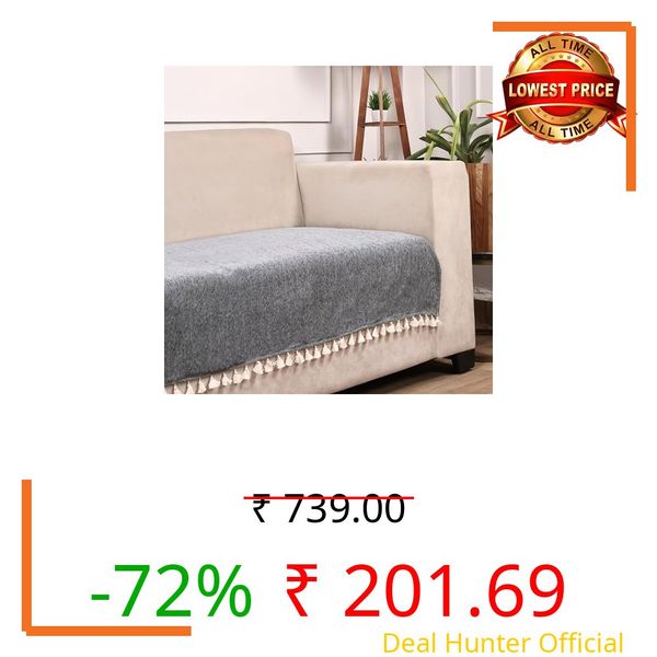 STITCHNEST Grey Chenille Sofa Cover 24x30 Inch – Soft, Durable & Textured Fabric with Tassels | Sofa for Living Room, Bedroom, or Drawing Room