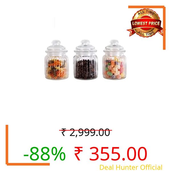 bellemax 350ML Pop Glass Jar and Container With Airtight Silicone Seal Lid, Glass Jars For Kitchen Storage, Food Storage Containers For Spices, Dry Foods, Honey, Aachar (350ML- POP Jars, Set of 3)