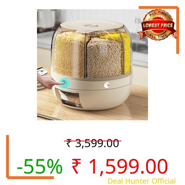 Rotating Rice and Grain Dispenser with Lid for Kitchen – Modular Storage Container for Dry Food, Dal, Cereal, Flour – Plastic Pantry Organizer Jar Dabba for Home, Pulses Box for Kitchen Use (Cream)