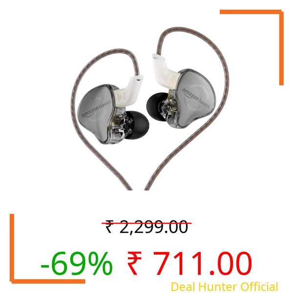 Amazon Basics Pro Series IEM Wired Earphones | HiFi Dynamic Driver |3.5 mm Plug | Silver-Plated OFC Cable | 0.75mm Detachable Cable | 3.5mm Plug | for Audiophiles & Musicians | Black