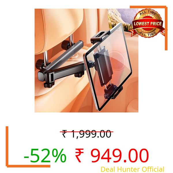 V-VRAT Car Headrest Tablet Mount, Universal Smartphone & Tablet Mount for Backseat Entertainment, 360° Rotation, Compatible with All Devices 4.7"-12.9", Black (Extension Arm)