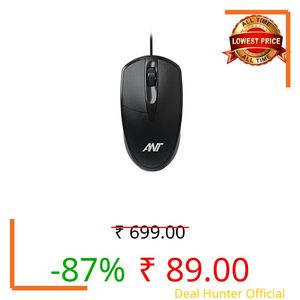 Ant Globe 10 Wired Optical Mouse with 1200 DPI, USB Connectivity, Lightweight Design, Durable 3 Buttons, Compatible with Windows/Mac/Linux_Black