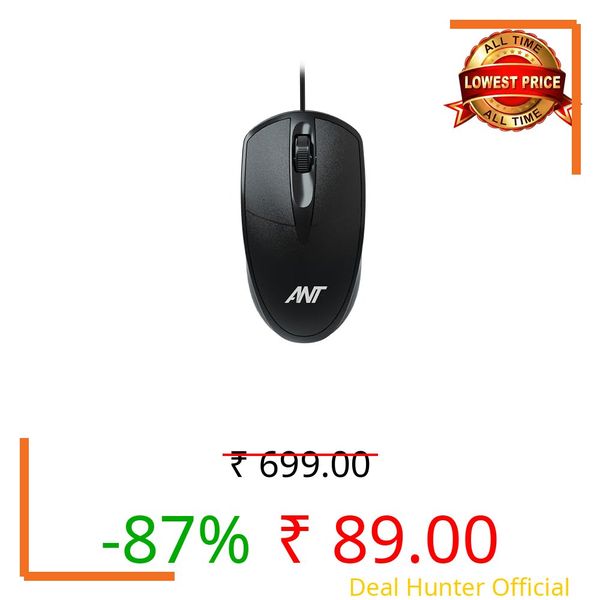 Ant Globe 10 Wired Optical Mouse with 1200 DPI, USB Connectivity, Lightweight Design, Durable 3 Buttons, Compatible with Windows/Mac/Linux_Black