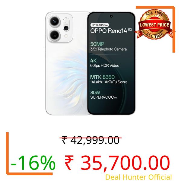 Oppo Reno14 5G (Pearl White, 8GB RAM, 256GB Storage) with No Cost EMI/Additional Exchange Offers