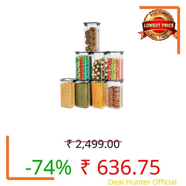 Homeor Air-Tight BPA Free Food Grade Plastic Storage Jar Containers For Kitchen/Storage Organizer/Containers For Kitchen Set/Multipurpose Jar/Stackable & Transparent Organizer Jars, 1700 ML Set of 6