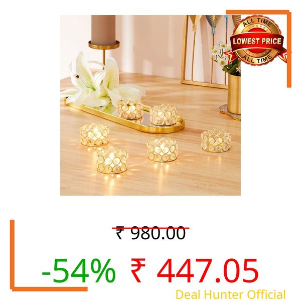 Amazon Brand - Solimo Crystal Tealight Candle Holder | Votives Bowl for Home Décor & Gifting (Pack of 6) | 6 x 6 x 3.5 cm Each | Gold Finish